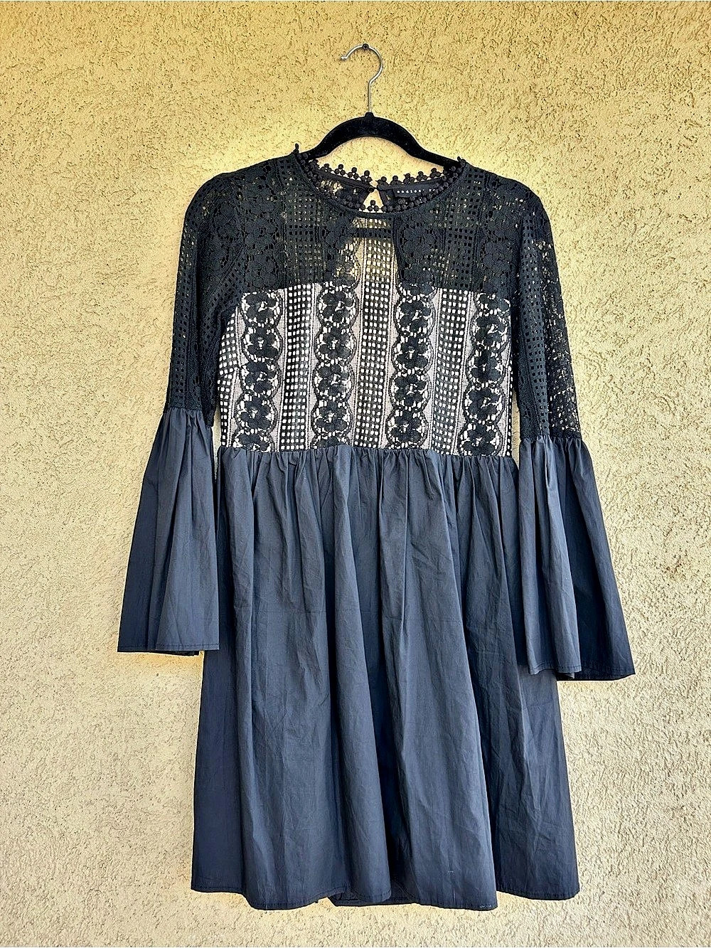Endless Rose Black Flare Sleeve Lace Mini Dress Black Medium